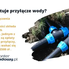 Systemy przyłącza wody z niebieskimi złączkami w ziemi. Koszt podłączenia wody do nieruchomości może wahać się od 1200 do 2500 zł.
