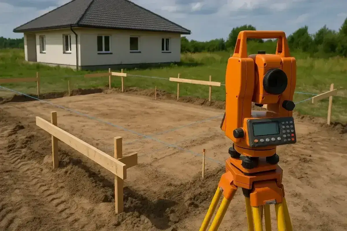Geodeta precyzyjnie wyznacza punkty na budowie domu. Ile geodeta bierze od punktu? To zależy od wielu czynników.