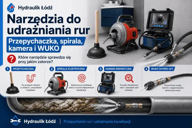 Narzędzia do udrażniania rur: przepychaczka, spirala, kamera i WUKO pomogą Ci skutecznie rozwiązać problem z zatorem. Dowiedz się, jak udrożnić rury.